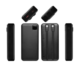 Внешний аккумулятор со встроенными кабелями «Фрэйм Про», быстрая зарядка, 20000мач, черный