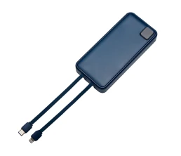 Внешний аккумулятор со встроенными кабелями «Фрэйм Про», быстрая зарядка, 20000мач, тёмно-синий