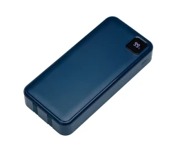 Внешний аккумулятор со встроенными кабелями «Фрэйм Про», быстрая зарядка, 20000мач, тёмно-синий