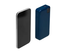 Внешний аккумулятор со встроенными кабелями «Фрэйм Про», быстрая зарядка, 20000мач, тёмно-синий