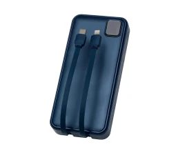 Внешний аккумулятор со встроенными кабелями «Фрэйм Про», быстрая зарядка, 20000мач, тёмно-синий