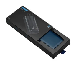 Внешний аккумулятор со встроенными кабелями «Фрэйм Про», быстрая зарядка, 20000мач, тёмно-синий