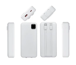 Внешний аккумулятор со встроенными кабелями «Фрэйм Про», быстрая зарядка, 20000мач, белый