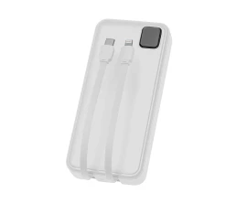 Внешний аккумулятор со встроенными кабелями «Фрэйм Про», быстрая зарядка, 20000мач, белый