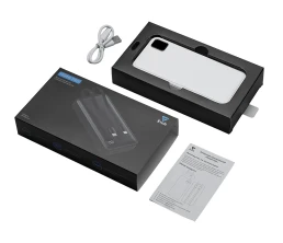 Внешний аккумулятор со встроенными кабелями «Фрэйм Про», быстрая зарядка, 20000мач, белый