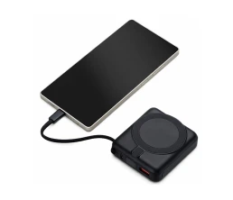 Магнитный беспроводной внешний аккумулятор c подсветкой лого «Энчант», 10000 мАч, черный