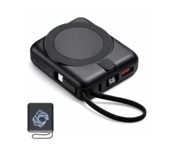 Магнитный беспроводной внешний аккумулятор c подсветкой лого «Энчант», 10000 мАч, черный