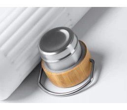 Термобутылка «Нобук» из переработанной нержавеющей стали, с бамбуковой крышкой, белый