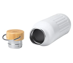 Термобутылка «Нобук» из переработанной нержавеющей стали, с бамбуковой крышкой, белый