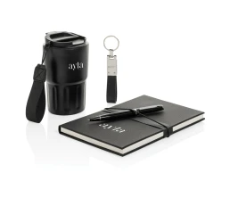 Термокружка Swiss Peak в комплекте с блокнотом, ручкой и брелком