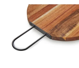 Деревянная круглая доска из акации с металлической ручкой 