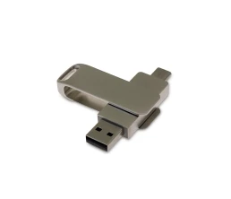 USB 3.0- флешка на 64 Гб поворотный механизм 2 в 1, c дополнительным разъемом Type-C с одноцветным металлическим клипом, серый