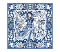 Платок «Царевна-Лебедь» 100% шелк, синий