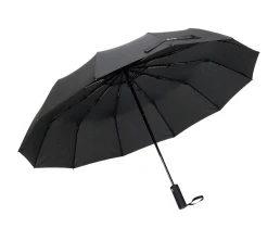 Зонт складной мужской TORBER, автомат, 3 сложения, черный, каркас сталь/файбергласс, эпонж, пластиковая ручка, диаметр 103 см