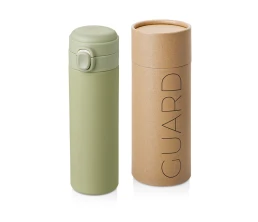 Вакуумная термокружка Waterline c кнопкой «Guard», 400 мл, тубус, оливковый
