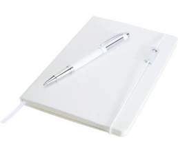 Набор Legato Elegance из блокнота формата А5 в твердой обложке и ручки-роллера, белый/белый