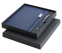 Набор Legato Elegance из блокнота формата А5 в твердой обложке и ручки-роллера, синий/синий