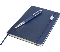 Набор Legato Elegance из блокнота формата А5 в твердой обложке и ручки-роллера, синий/синий