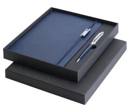 Набор Legato Elegance из блокнота формата А5 в твердой обложке и ручки-роллера, белый/синий