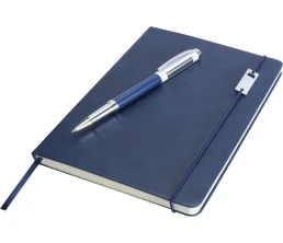 Набор Legato Elegance из блокнота формата А5 в твердой обложке и ручки-роллера, белый/синий