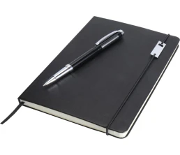 Набор Legato Elegance из блокнота формата А5 в твердой обложке и ручки-роллера, черный/черный