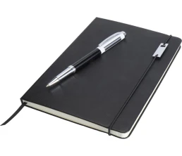 Набор Legato Elegance из блокнота формата А5 в твердой обложке и ручки-роллера, черный/белый