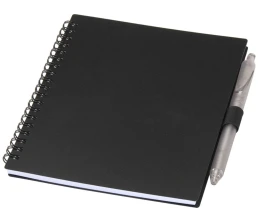 Набор Niove из блокнота из переработанного пластика в мягкой обложке и шариковой ручки (синие чернила) - Черный