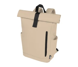 Рюкзак Байрон 15,6" объемом 18 л со скручиваемым верхом, изготовленный из переработанного ПЭТ по стандарту GRS, бежевый