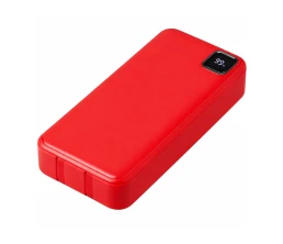 Внешний аккумулятор со встроенными кабелями «Фрэйм Про», быстрая зарядка, 20000мач, красный