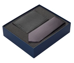 Подарочный набор Long River: обложка для паспорта, галстук, синяя коробка