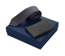 Подарочный набор Long River: обложка для паспорта, галстук (без лого Long River), синяя коробка