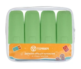 Дорожный набор бутылочек TORBER (4 пр.), силикон, салатовый