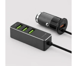 АЗУ 1 USB + 3 USB для пассажиров, QC 3.0, 7А, алюминий, графит, Deppa