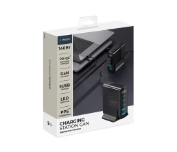 Зарядная станция 3xUSB Type-C, 2xUSB, PD, QC, 140Вт, черный, Deppa