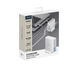 Зарядная станция 4xUSB Type-C, 2xUSB, PD, QC, 160Вт, белый, Deppa