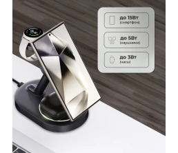 Беспроводная зарядная станция 3 в 1 MagSafe QI2 NEO Galaxy, черная, Deppa