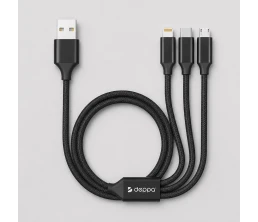 Дата-кабель 3 в 1: micro USB, USB-C, Ligthning, алюминий, 1.2м, черный, Deppa