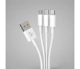 Дата-кабель 3 в 1: micro USB, USB-C, Ligthning, 1.2м, белый, Deppa