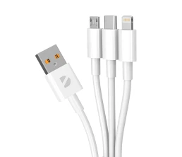 Дата-кабель 3 в 1: micro USB, USB-C, Ligthning, 1.2м, белый, Deppa