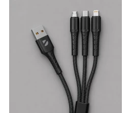 Дата-кабель Armor 3 в 1: micro USB, USB-C, Ligthning, 1.2м, черный, Deppa