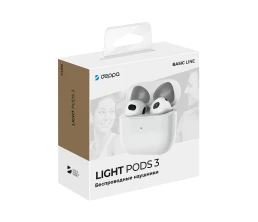 Беспроводные наушники с микрофоном Light Pods 3 , TWS, BT 5.4, 300 мАч, белый, Deppa