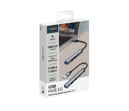 USB-хаб USB-A 3.0 + 2xUSB-A 2.0 + USB-C, серый, Deppa