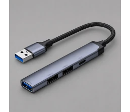 USB-хаб USB-A 3.0 + 2xUSB-A 2.0 + USB-C, серый, Deppa