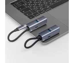 USB-хаб 3 в 1 USB-C - USB-A3.0 + USB-C PD100Вт + HDMI, серый, Deppa