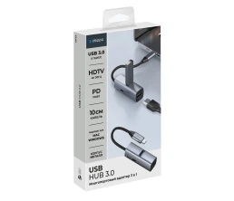 USB-хаб 3 в 1 USB-C - USB-A3.0 + USB-C PD100Вт + HDMI, серый, Deppa
