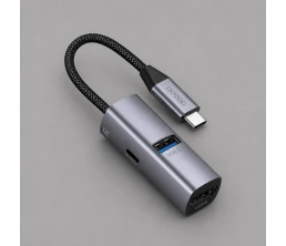 USB-хаб 3 в 1 USB-C - USB-A3.0 + USB-C PD100Вт + HDMI, серый, Deppa