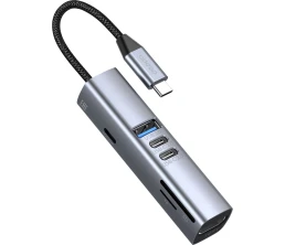 USB-хаб 7 в 1 USB-C - USB-A3.0 + 2хUSB-C + USB-C PD100Вт + HDMI + SD + microSD, серый, Deppa