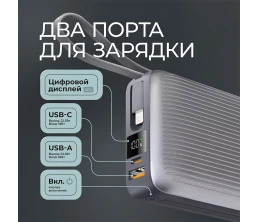 Внешний АКБ NRG Turbo Cable 20000 mAh, 22,5Вт, графит, Deppa