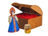 Подарочный набор: кукла фарфоровая, мёд с грецким орехом — фото 12