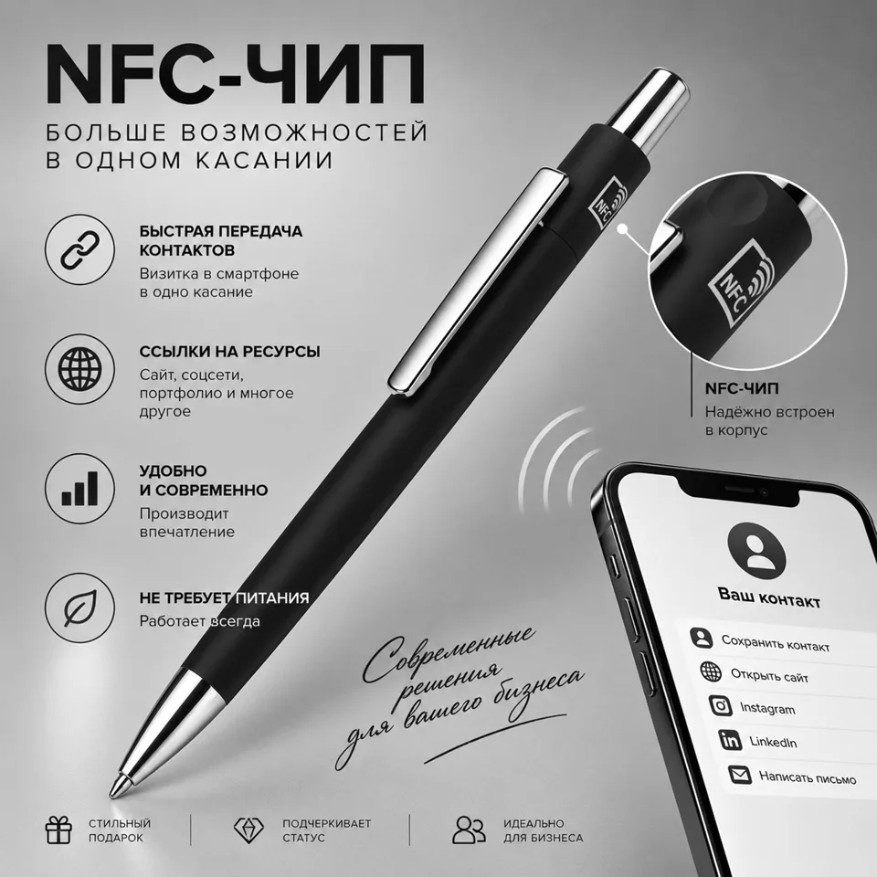 Ручка шариковая металлическая с NFC чипом «ИнкТеллект» soft-touch